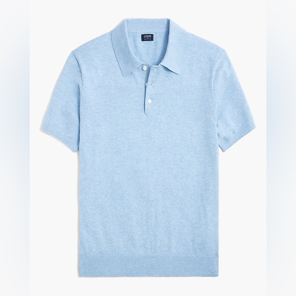 J.Crew Factory Cotton Sweater Polo Shirt Men Size L Heather Cornflower Blue NWT - Picture 3 of 10